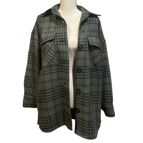Pull and Bear Green Houndstooth Jacket NWT Small - Picture 1 of 7